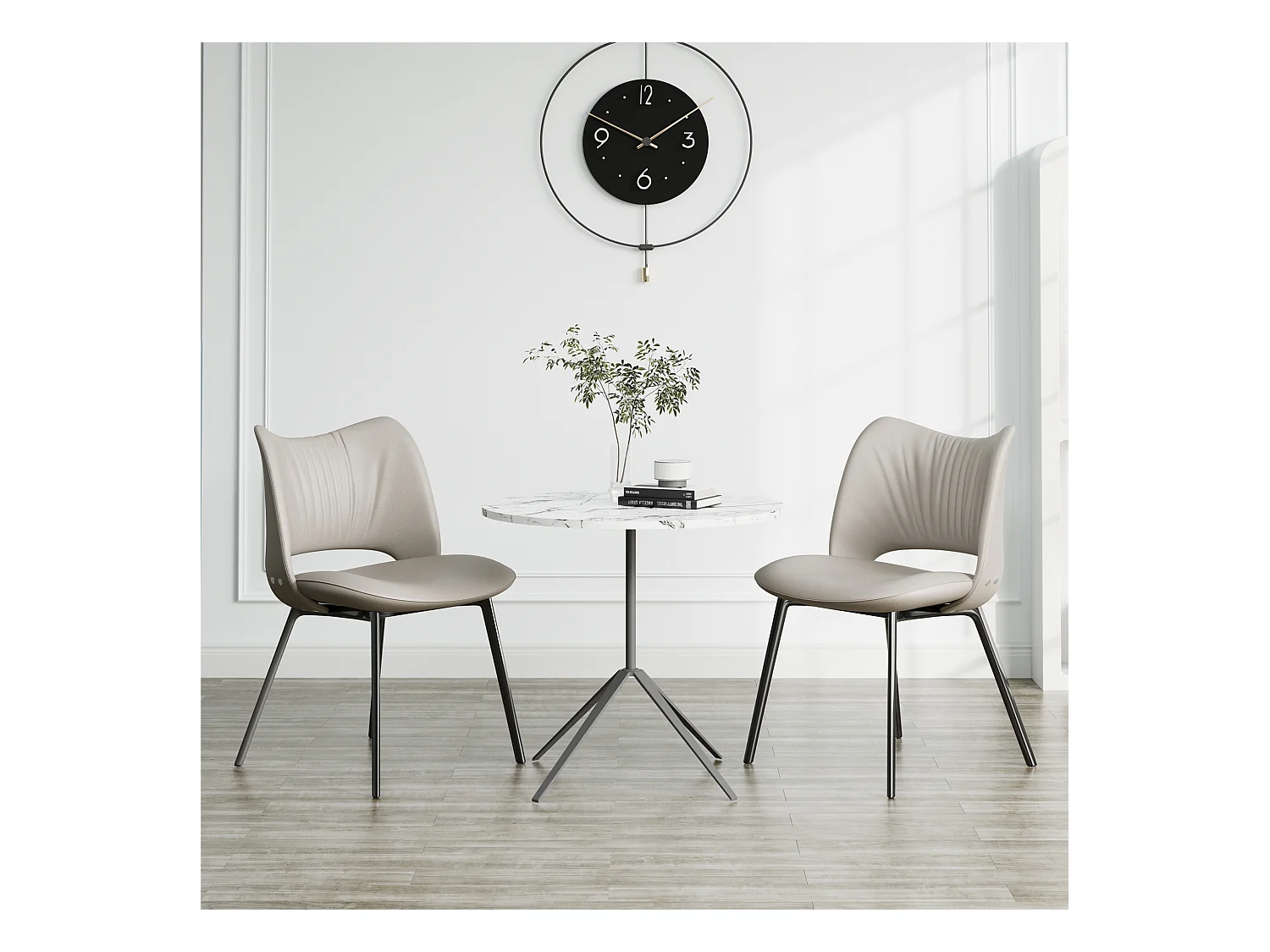 Set van 6 eetkamerstoelen in Mid-Century stijl van kunstleer, met zacht kussen en metalen poten, ideaal voor de woon- en eetkamer, zandkleur (6)