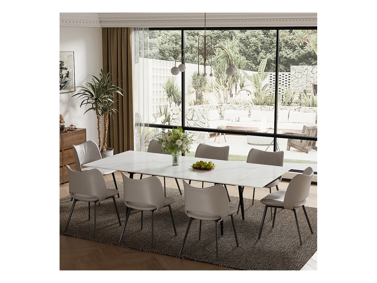 Set van 6 eetkamerstoelen in Mid-Century stijl van kunstleer, met zacht kussen en metalen poten, ideaal voor de woon- en eetkamer, zandkleur (6)