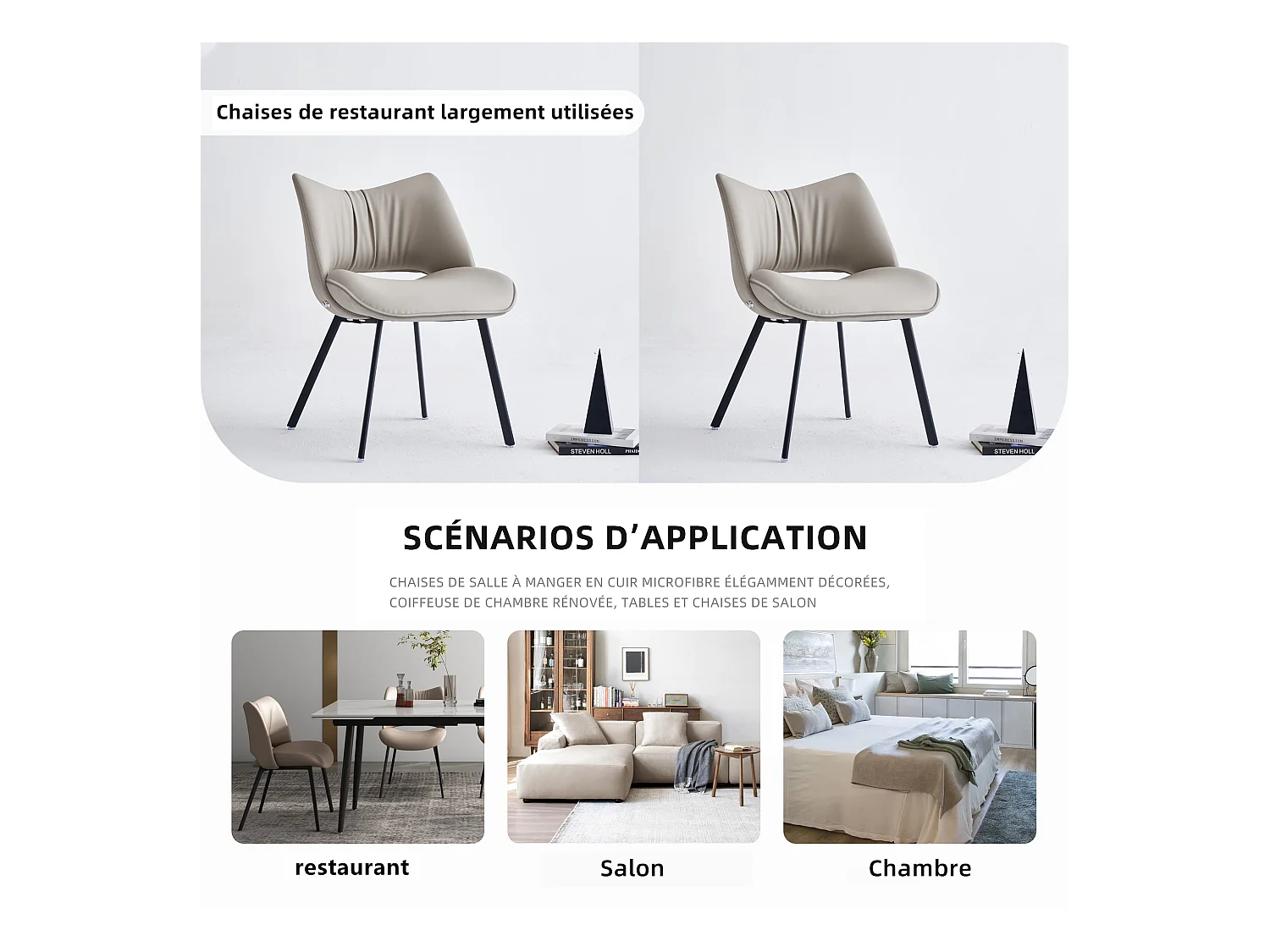 Set van 6 eetkamerstoelen in Mid-Century stijl van kunstleer, met zacht kussen en metalen poten, ideaal voor de woon- en eetkamer, zandkleur (6)