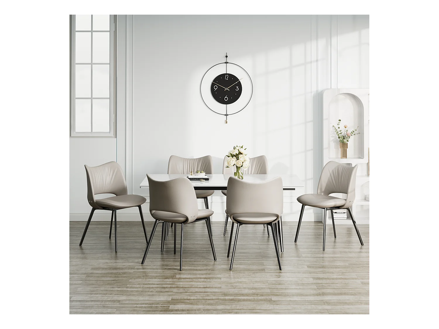 Set de 6 chaises de salle à manger en simili cuir Mid-Century, avec coussin doux et pieds en métal, idéales pour le salon et la salle à manger, couleur sable (6)