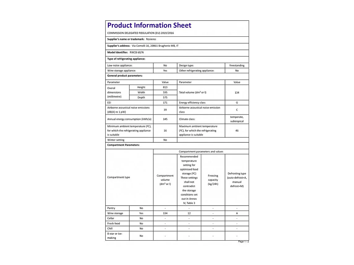 Cave de service ROSIèRES G, RWCB60N