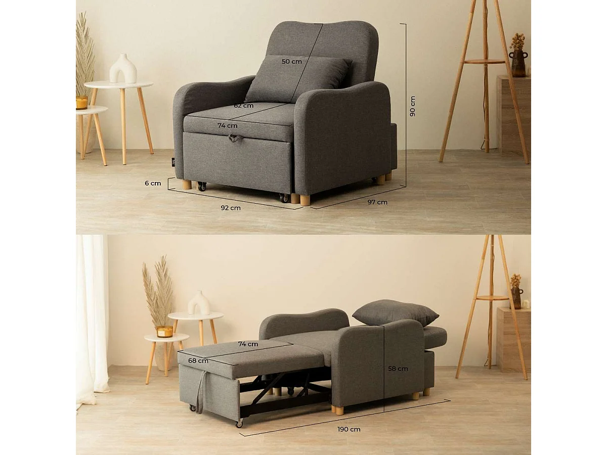 Sillón Cama  Buddy Gris Antracita - Nalui