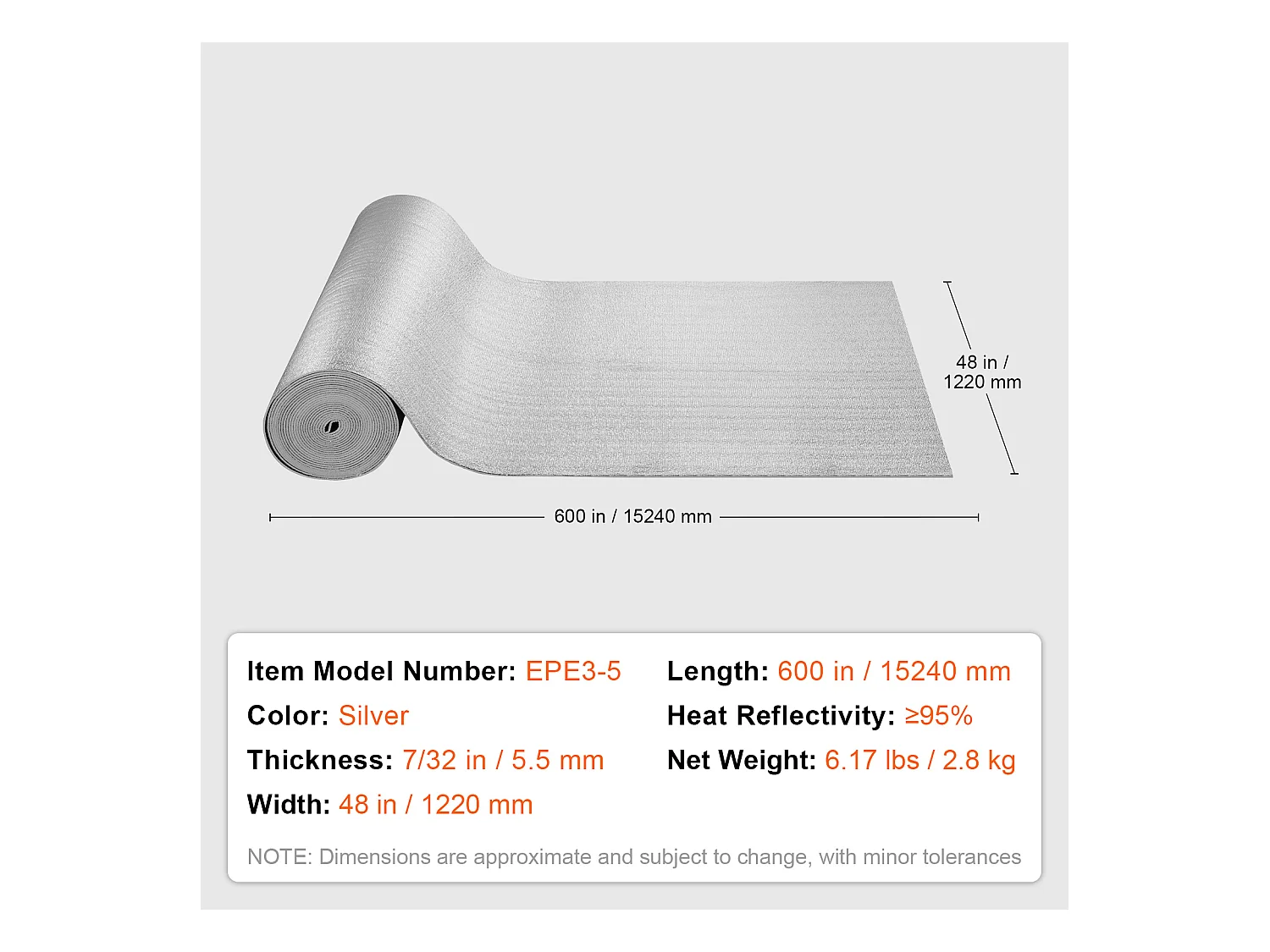 Rouleau Isolant Réfléchissant Double SucceBuy avec Noyau en Mousse et Barrière Radiante de 122 CM x 1524CM