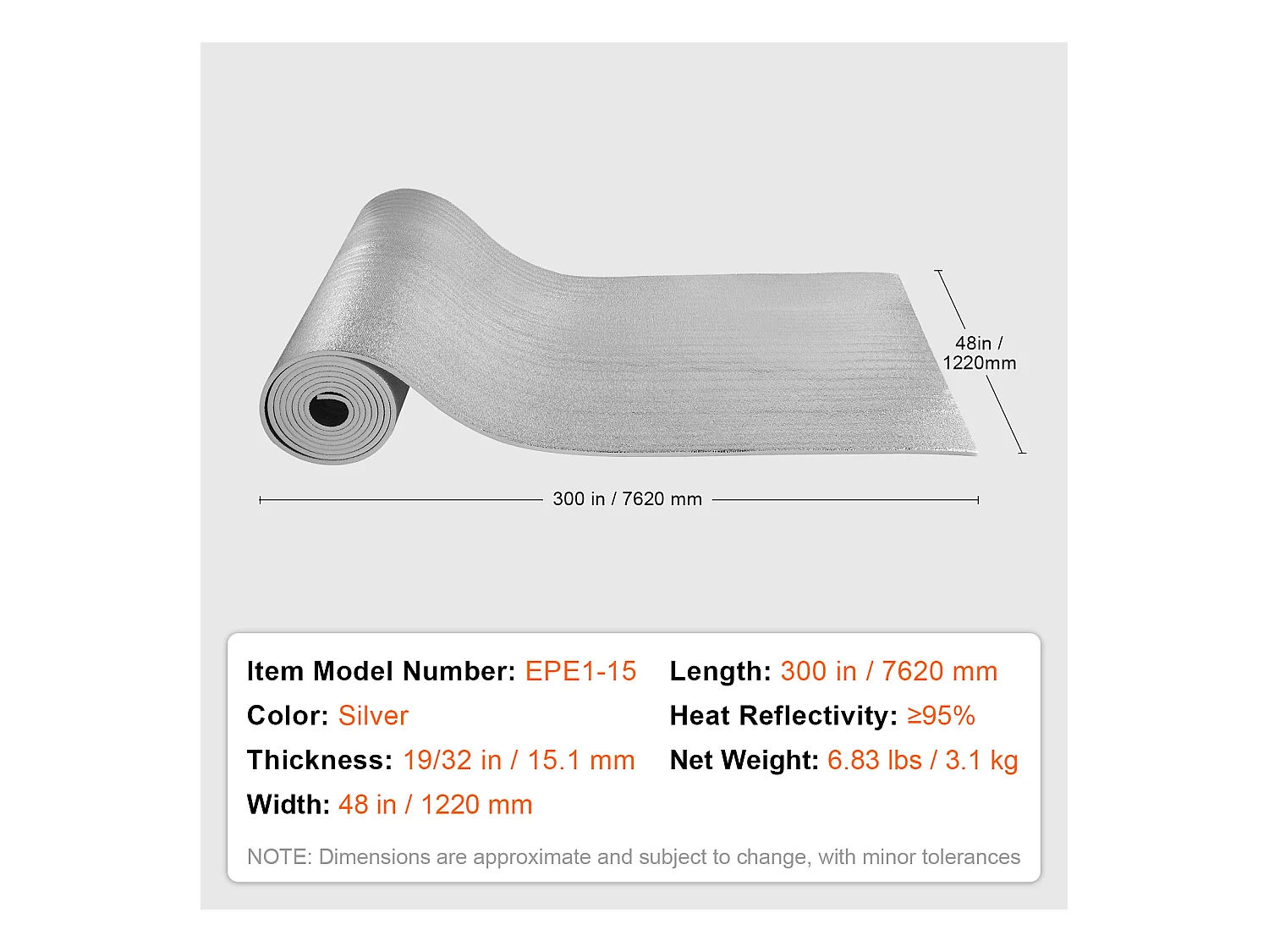 Rouleau Isolant Réfléchissant Double SucceBuy 122 CM x 762CM avec Noyau en Mousse Anti-Rayonnement