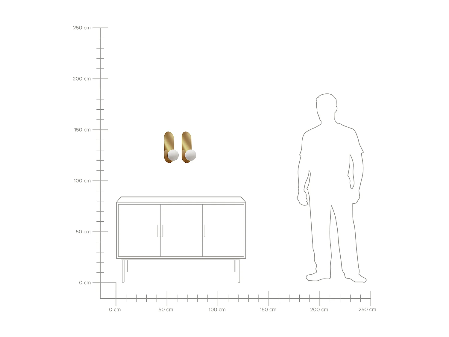 Wandleuchte 2er Set Metall oval gold 1-flammig mit Milchglaskugel Leisi