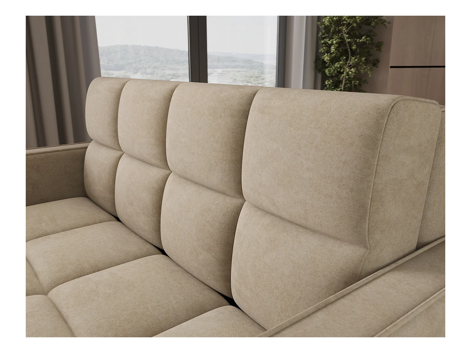 Canapé convertible tissu DENVERS – Avec coffre de rangement-Beige