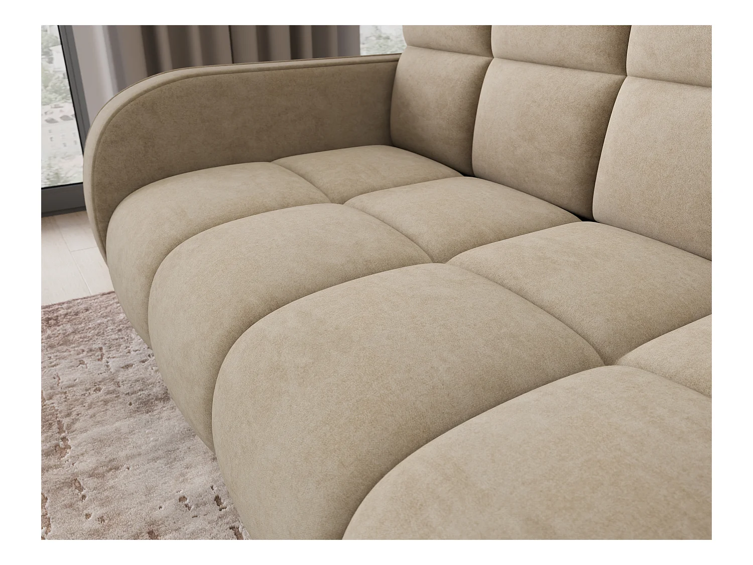 Canapé convertible tissu DENVERS – Avec coffre de rangement-Beige