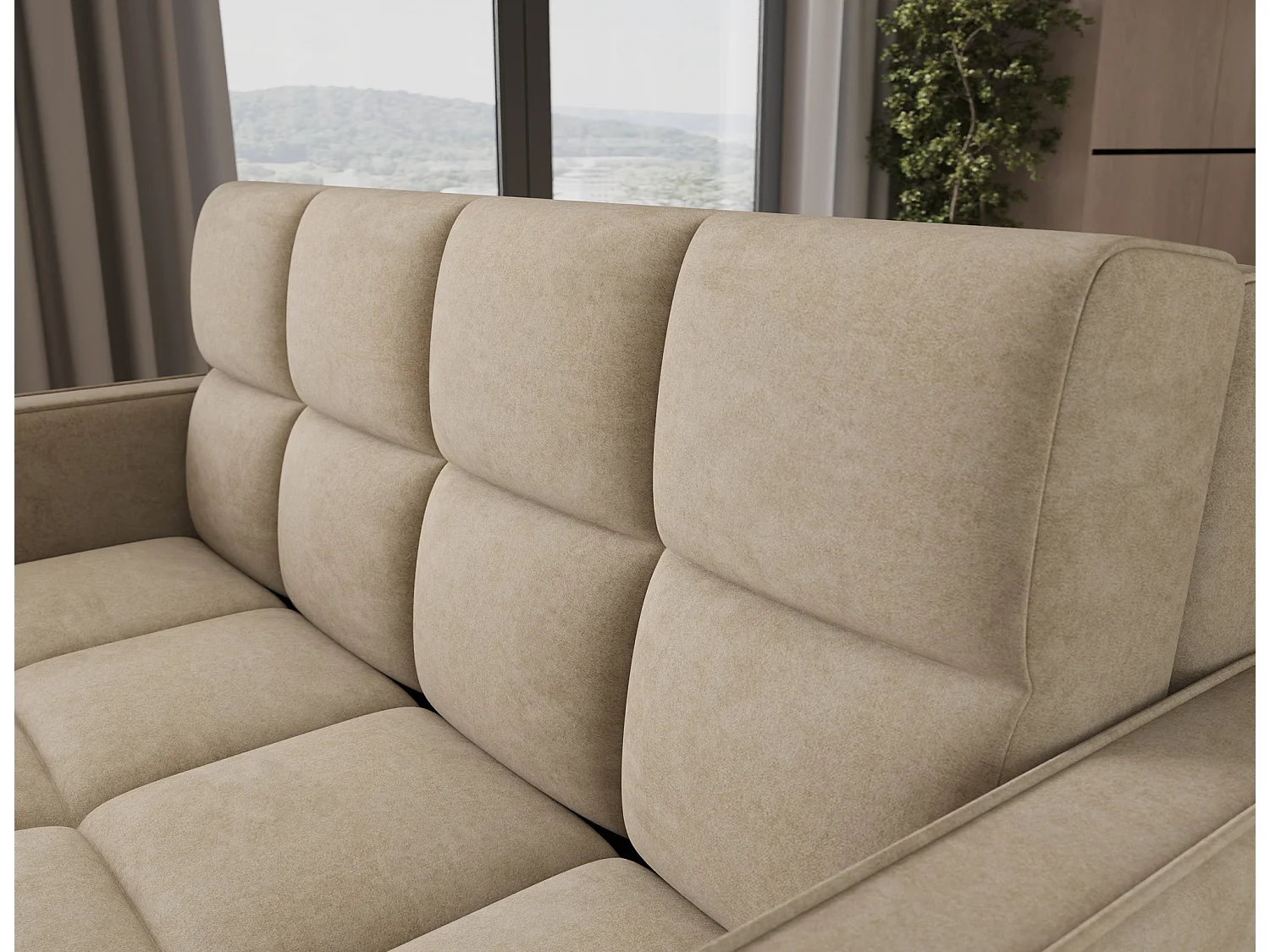 Canapé convertible 3 places avec coffre en tissu beige DENVERS