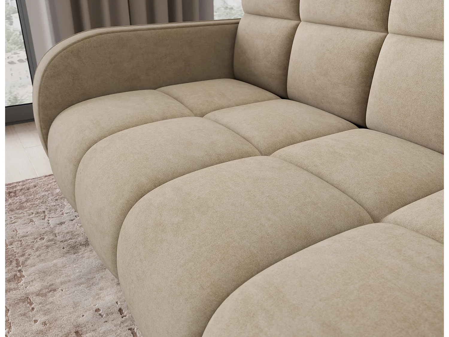 Canapé convertible 3 places avec coffre en tissu beige DENVERS