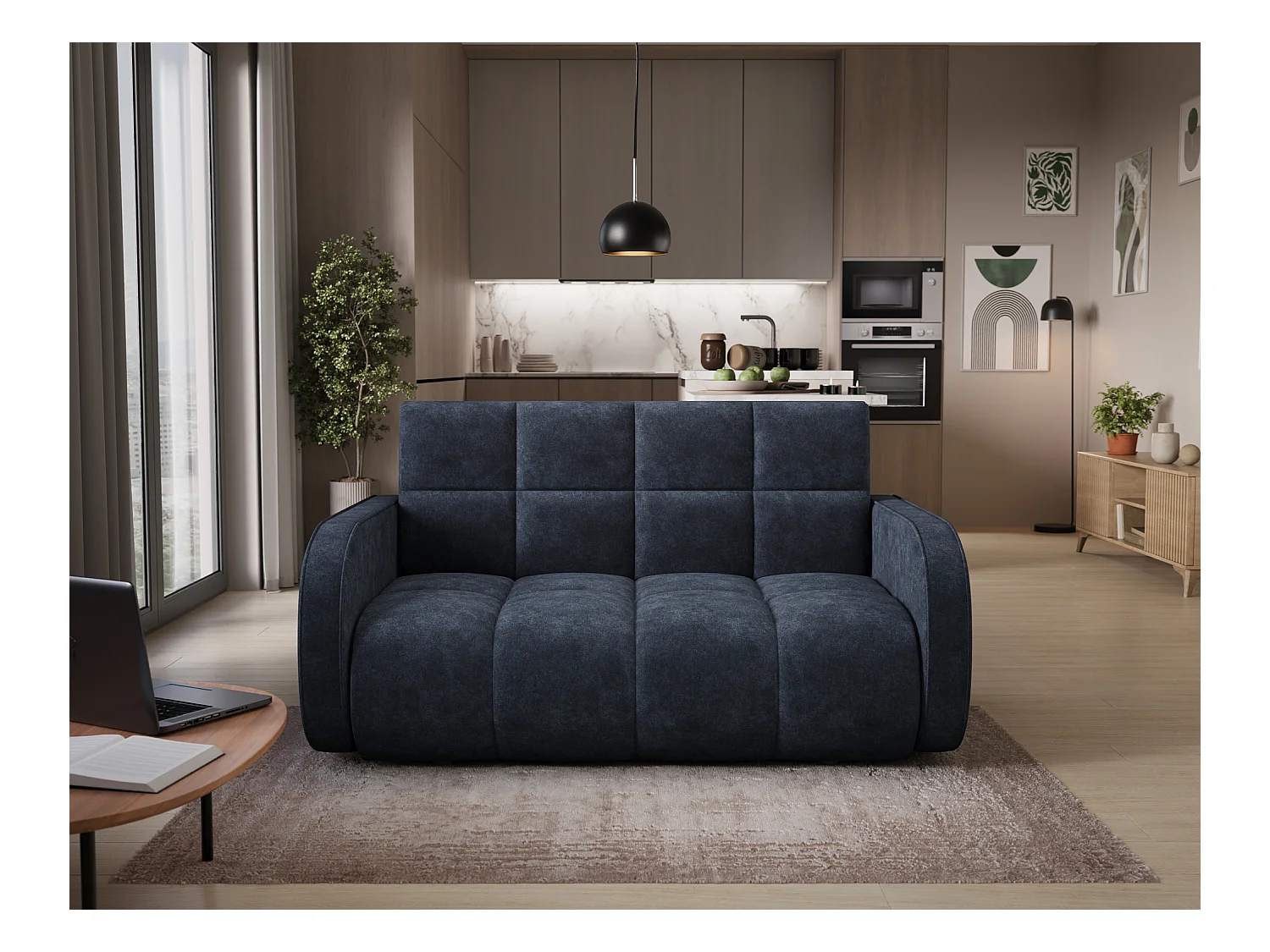 Sofá convertible de tela DENVERS – Con caja de almacenaje-Color Negro