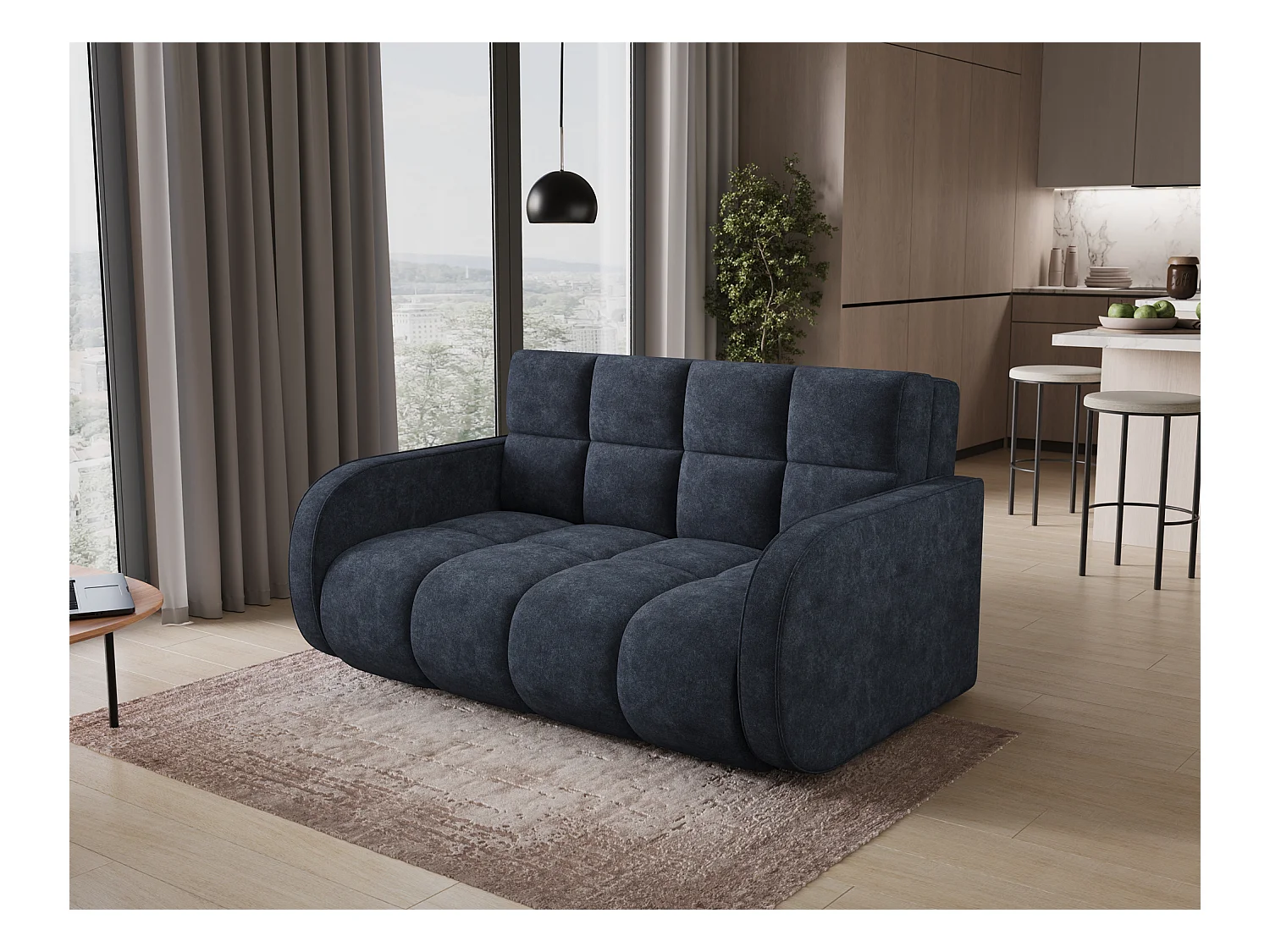 Sofá convertible de tela DENVERS – Con caja de almacenaje-Color Negro