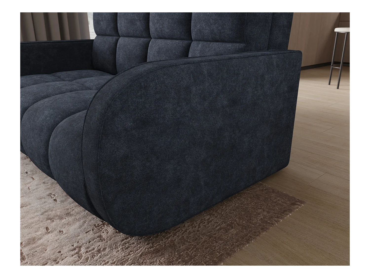 Sofá convertible de tela DENVERS – Con caja de almacenaje-Color Negro