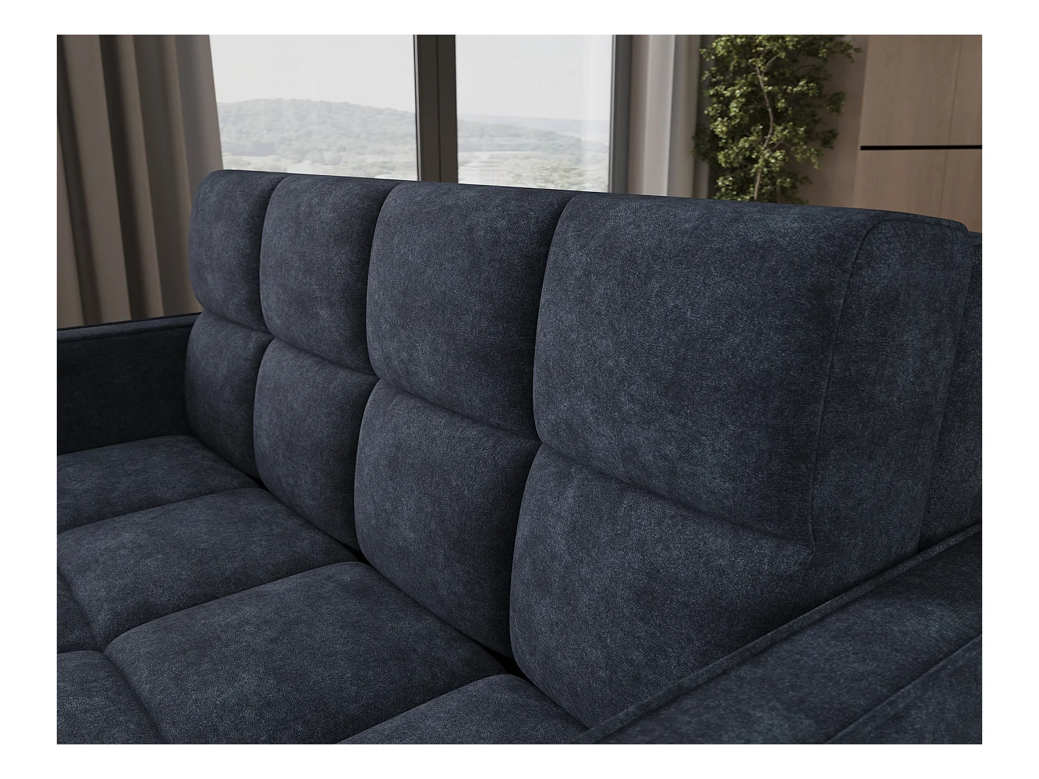 Sofá convertible de tela DENVERS – Con caja de almacenaje-Color Negro