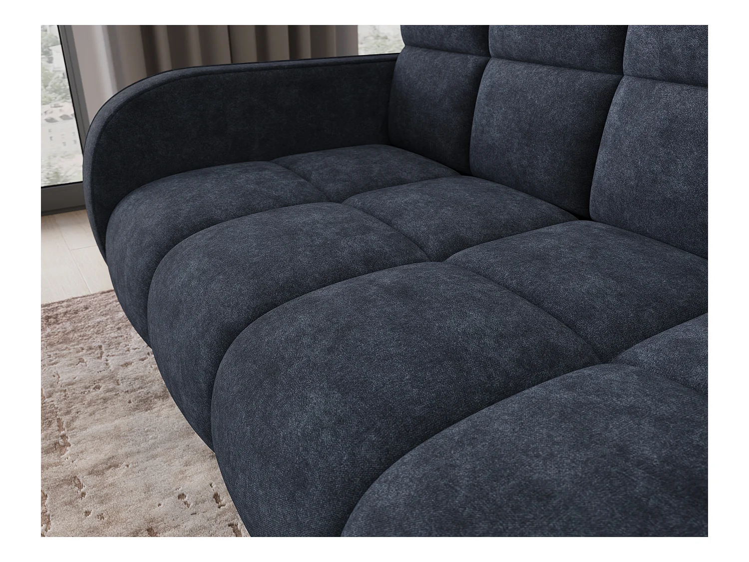 Sofá convertible de tela DENVERS – Con caja de almacenaje-Color Negro