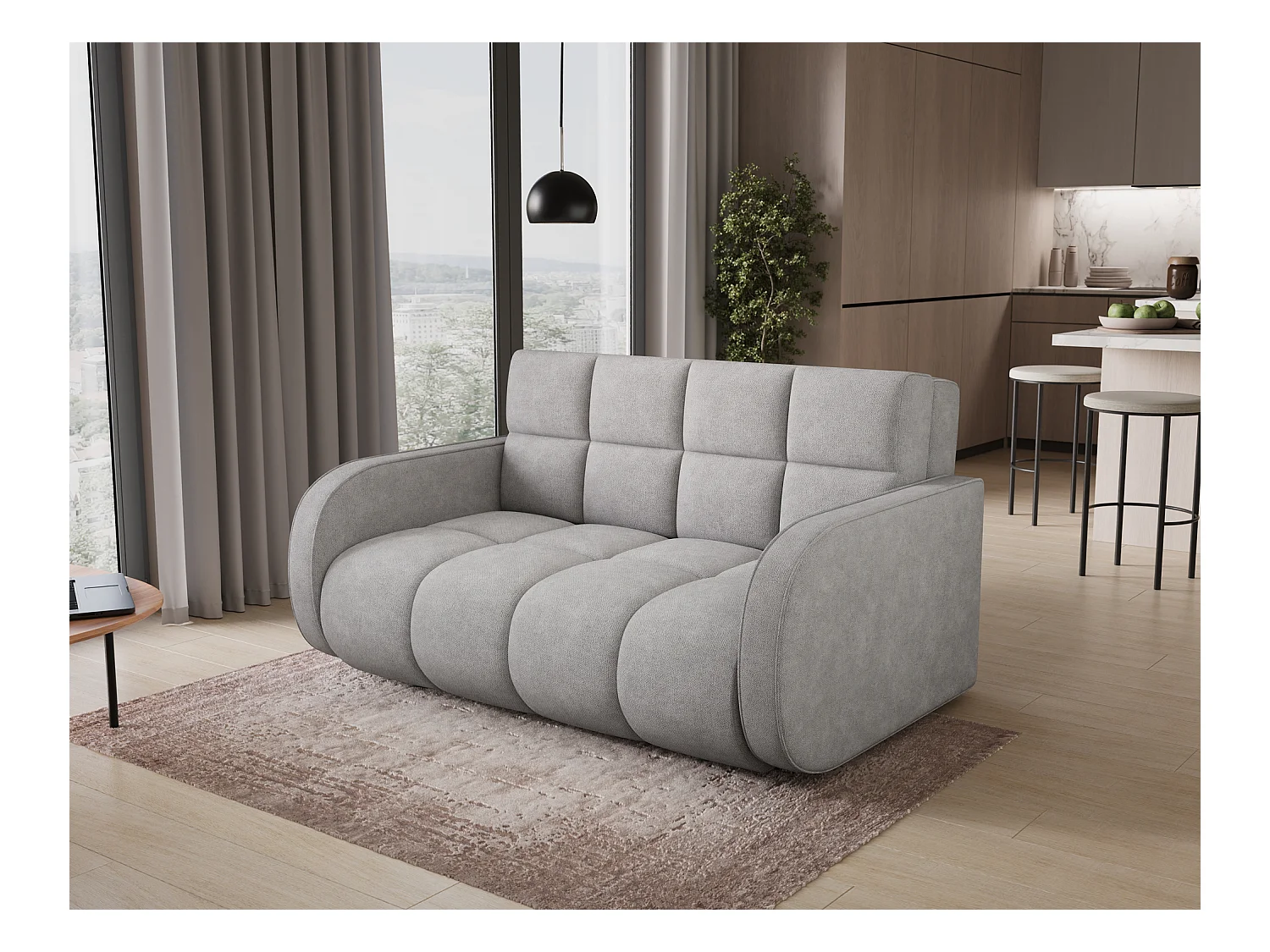 Sofá convertible de tela DENVERS – Con caja de almacenaje-Color Gris claro