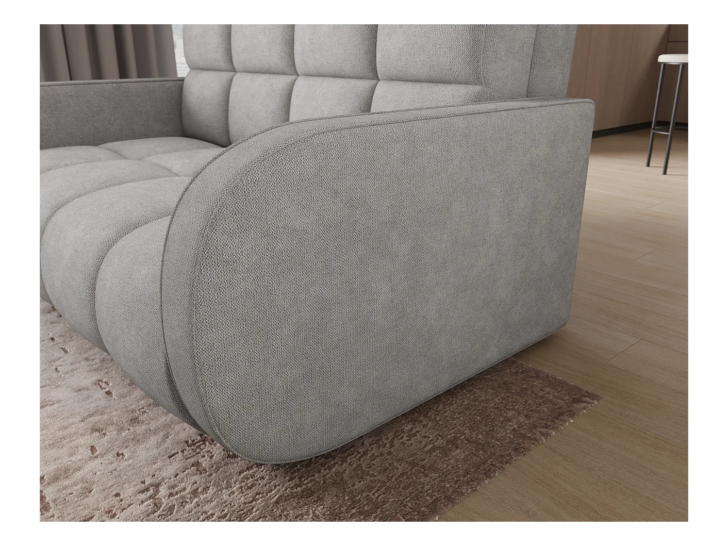 Sofá convertible de tela DENVERS – Con caja de almacenaje-Color Gris claro