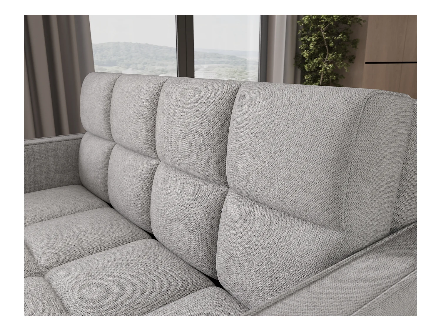 Sofá convertible de tela DENVERS – Con caja de almacenaje-Color Gris claro