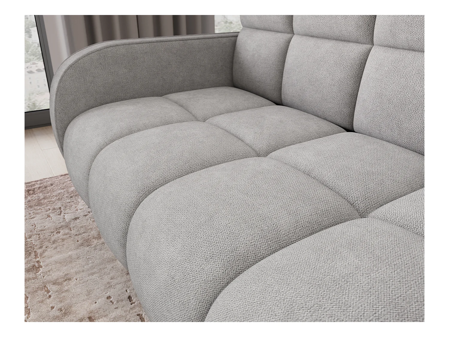 Sofá convertible de tela DENVERS – Con caja de almacenaje-Color Gris claro