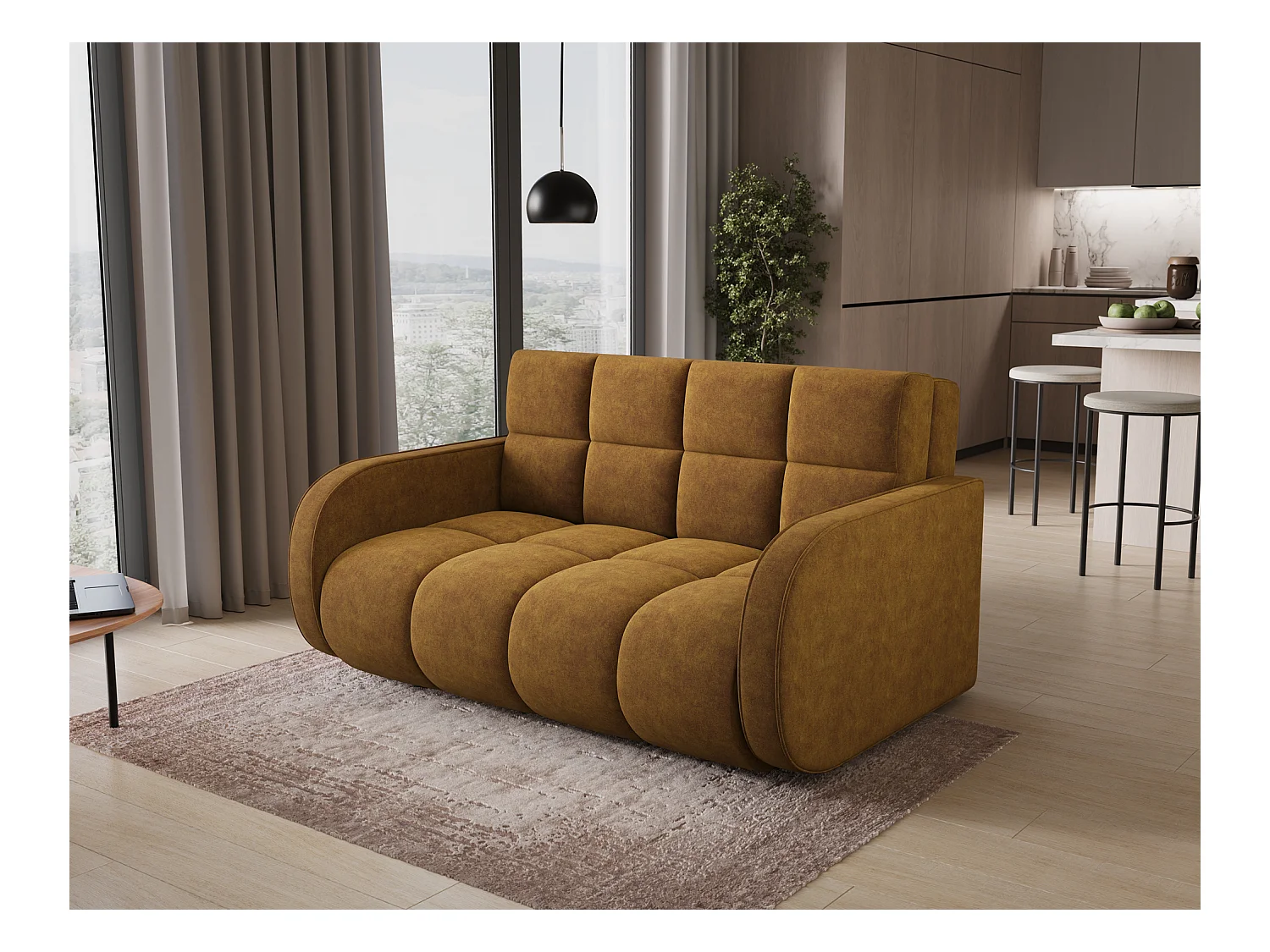 Canapé convertible tissu DENVERS – Avec coffre de rangement-Jaune