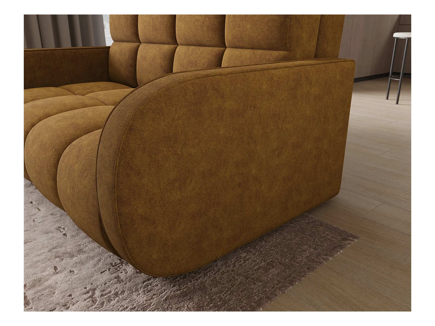 Canapé convertible tissu DENVERS – Avec coffre de rangement-Jaune