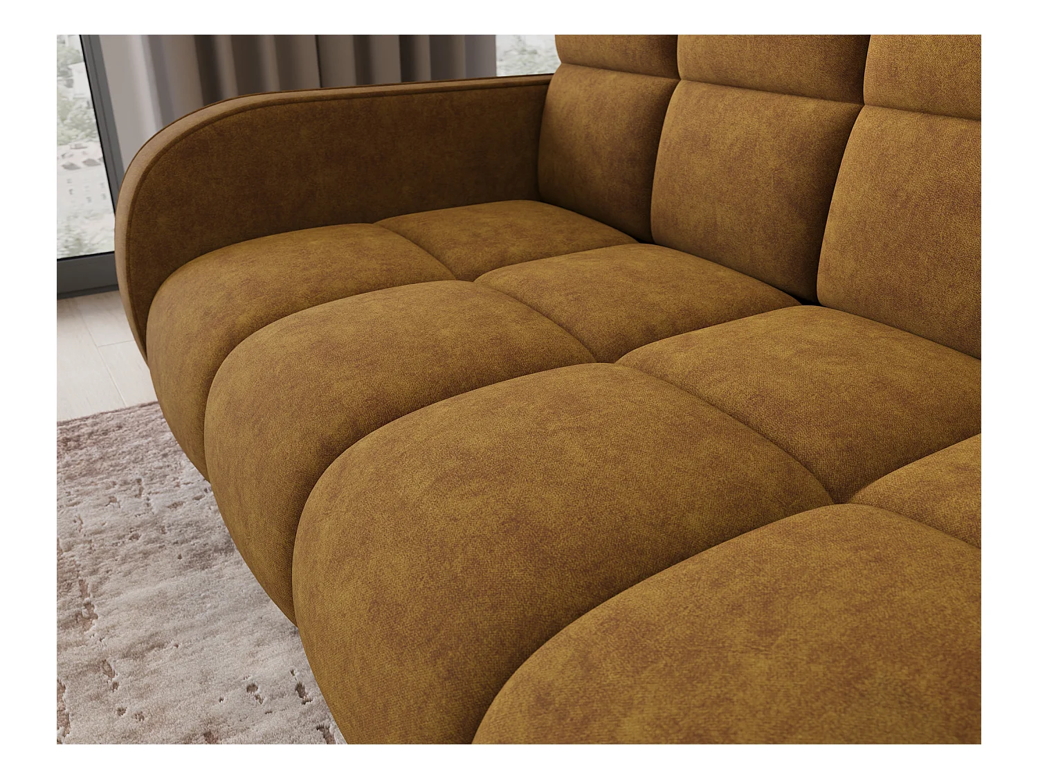 Sofá convertible de tela DENVERS – Con caja de almacenaje-Color Amarillo