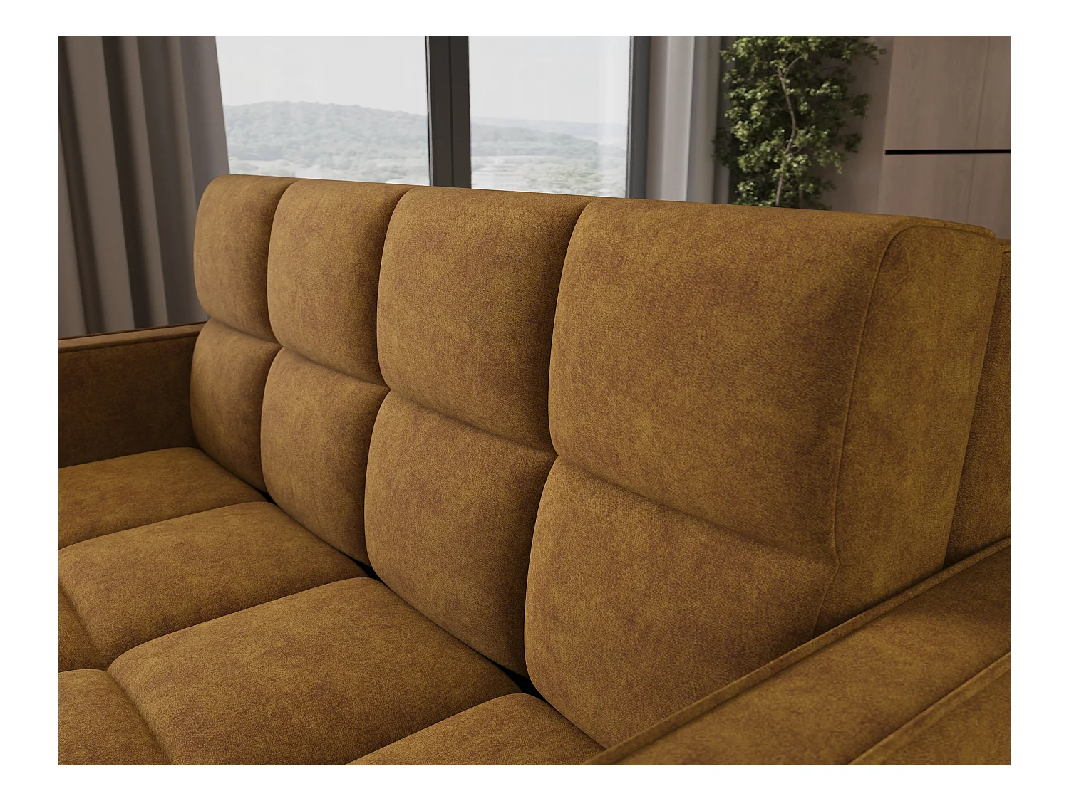 Sofá convertible de tela DENVERS – Con caja de almacenaje-Color Amarillo