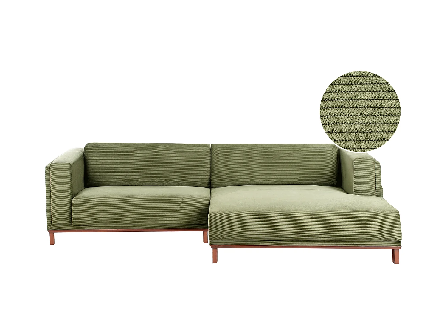 Canapé d'Angle à droite 4 Places Moderne Pieds en Bois avec Accoudoirs en Velours Côtelé Vert Veng