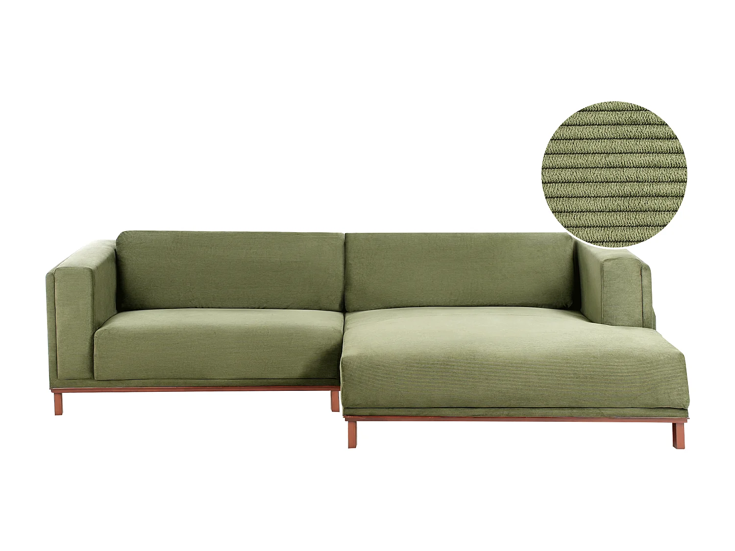 Canapé d\'Angle à droite 4 Places Moderne Pieds en Bois avec Accoudoirs en Velours Côtelé Vert Veng