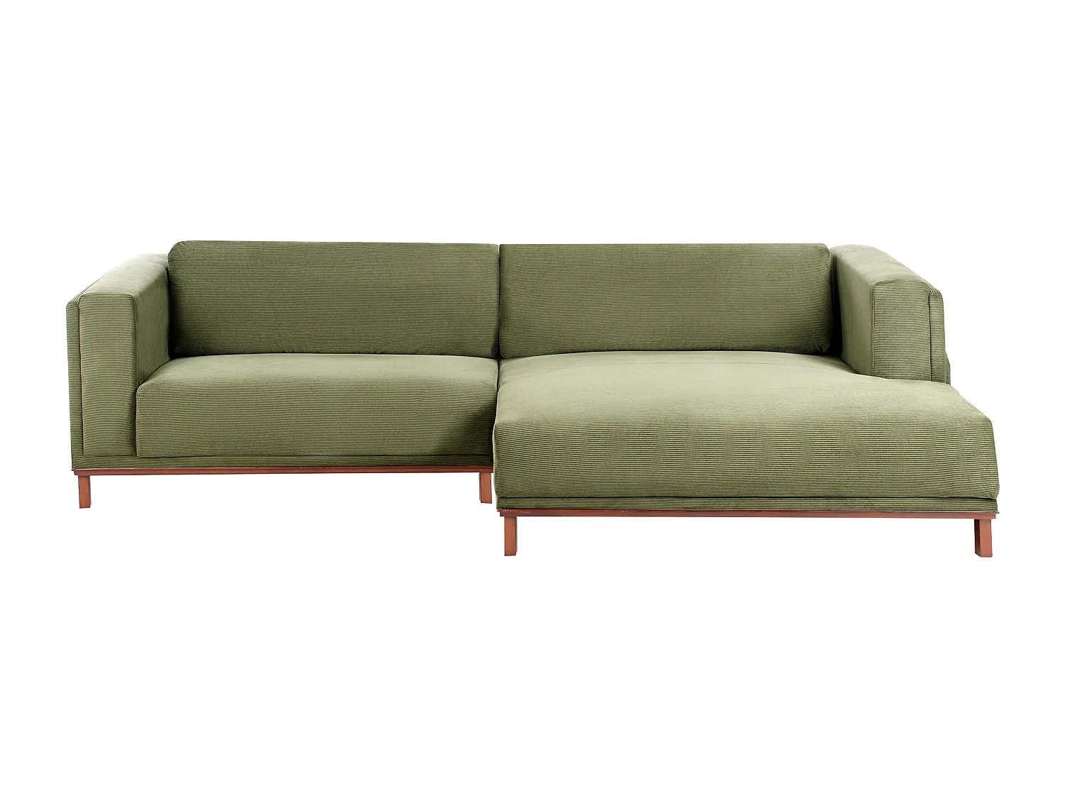 Canapé d\'Angle à droite 4 Places Moderne Pieds en Bois avec Accoudoirs en Velours Côtelé Vert Veng