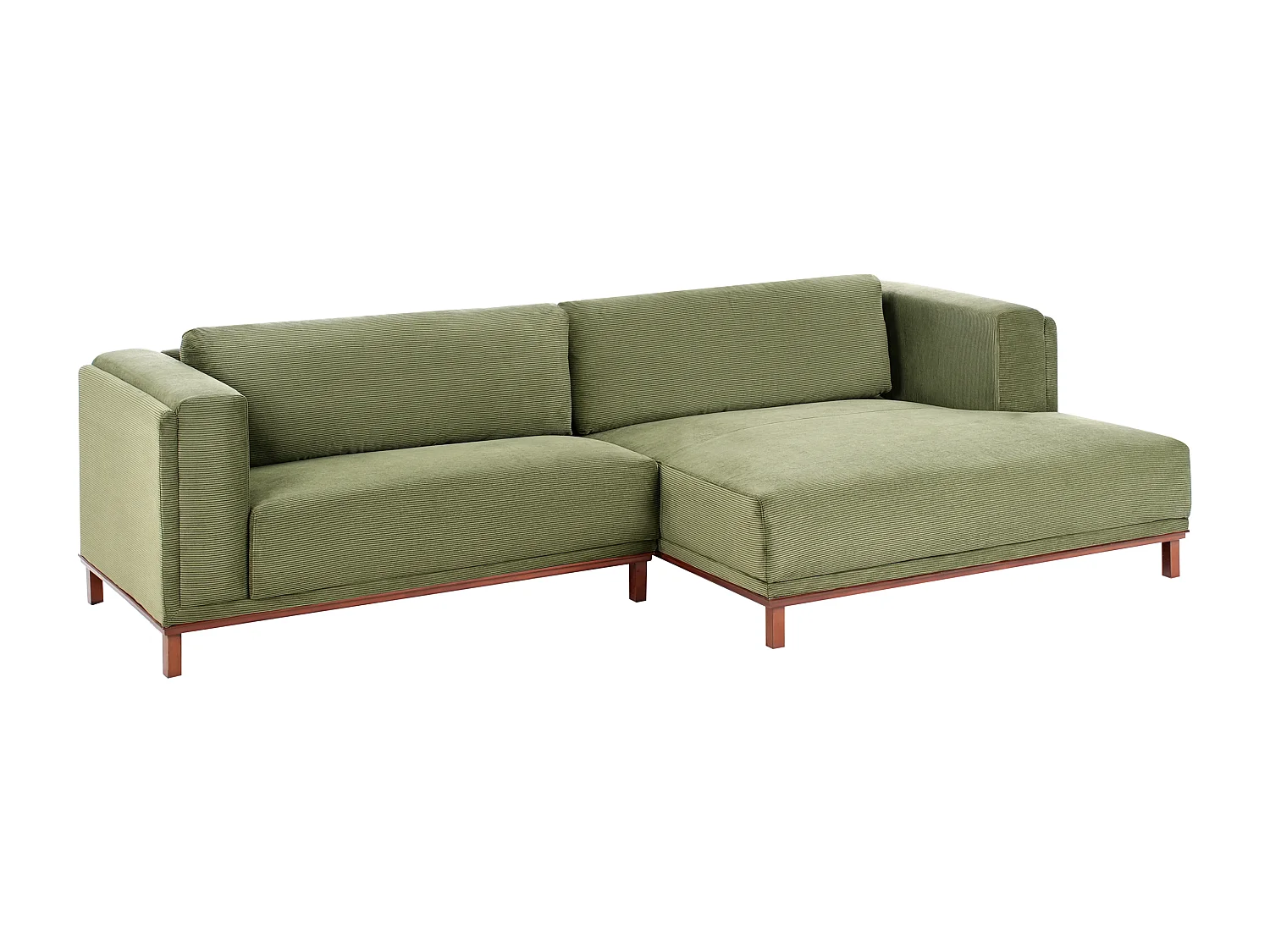 Canapé d\'Angle à droite 4 Places Moderne Pieds en Bois avec Accoudoirs en Velours Côtelé Vert Veng