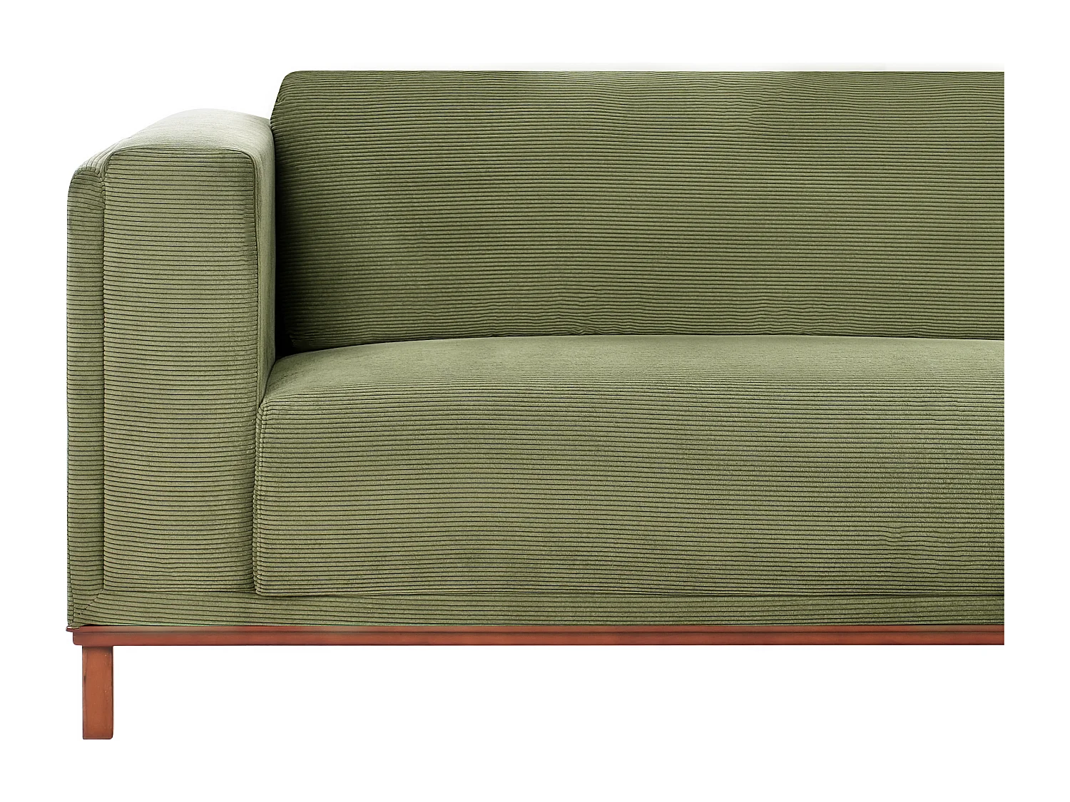 Canapé d\'Angle à droite 4 Places Moderne Pieds en Bois avec Accoudoirs en Velours Côtelé Vert Veng