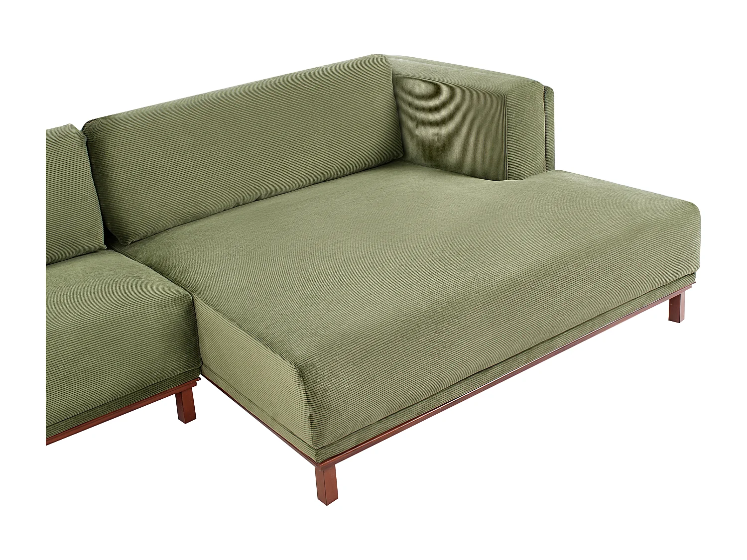 Canapé d\'Angle à droite 4 Places Moderne Pieds en Bois avec Accoudoirs en Velours Côtelé Vert Veng