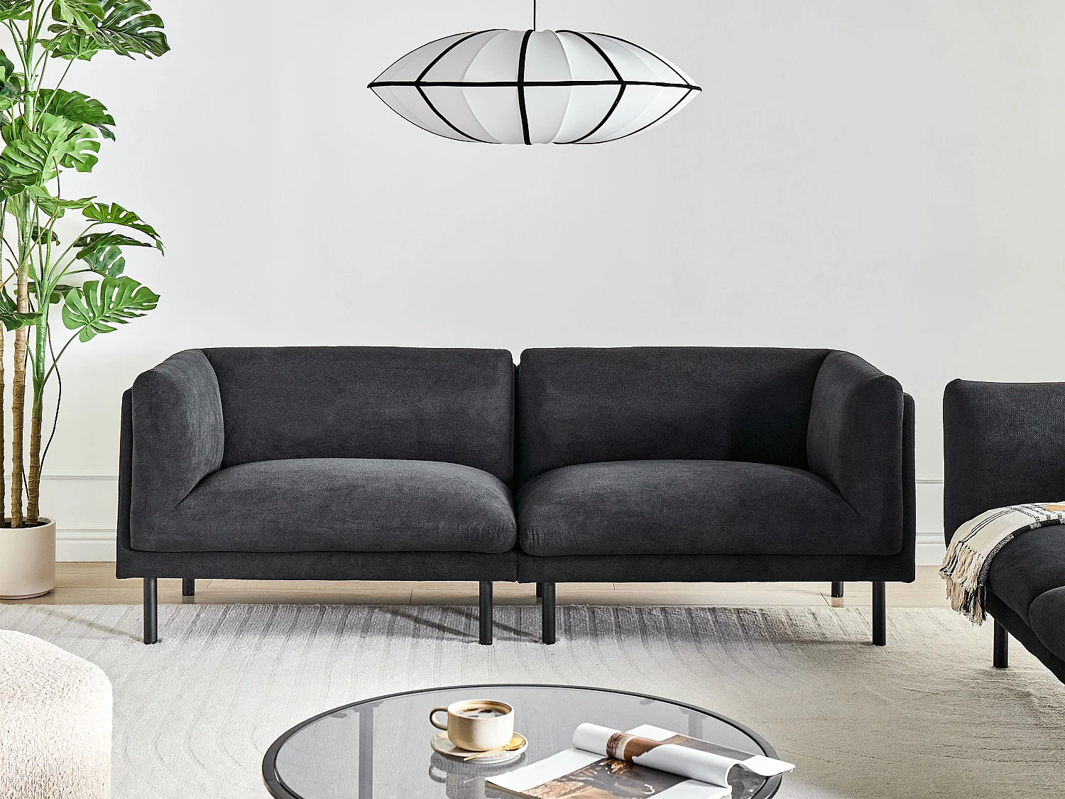 Canapé 3 places VORGOD Tissu Noir