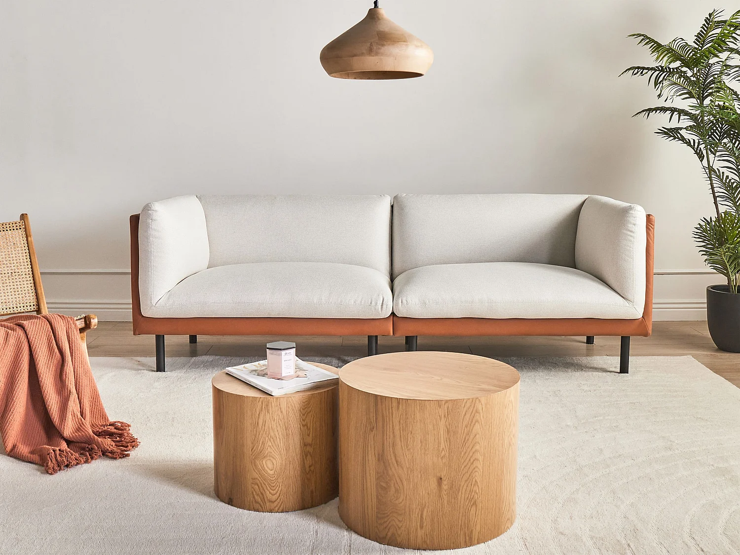 Canapé 3 places VORGOD Tissu Blanc cassé