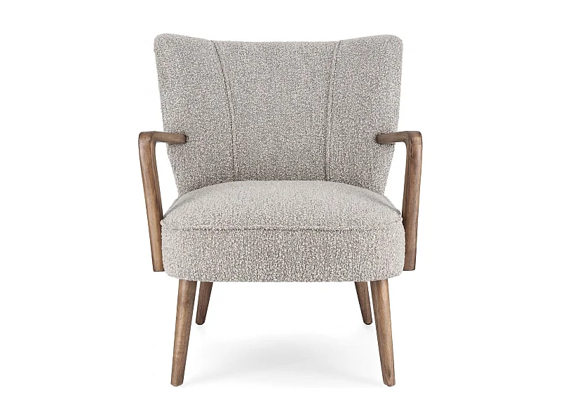 Fauteuil crapaud à accoudoirs en tissu bouclette gris - JIM