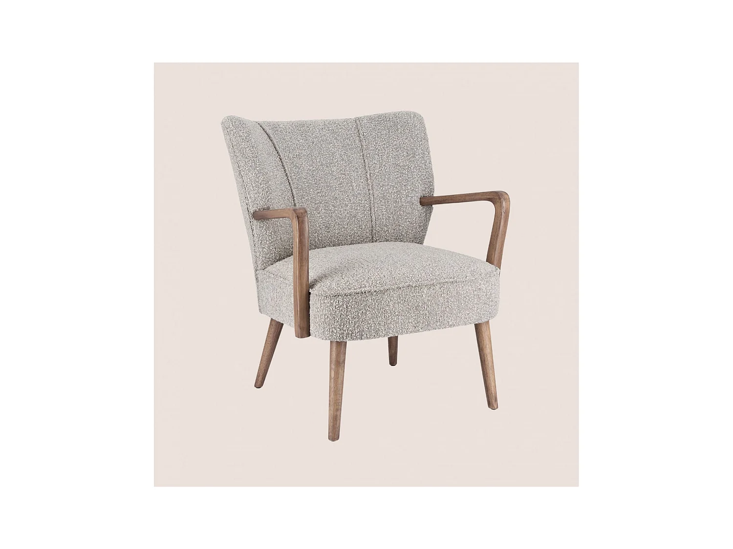 Fauteuil crapaud à accoudoirs en tissu bouclette gris - JIM