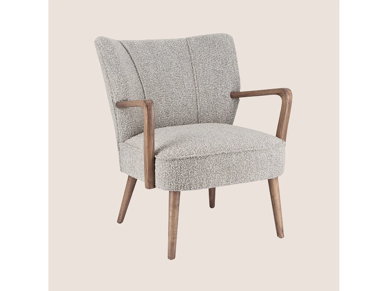 Fauteuil crapaud à accoudoirs en tissu bouclette gris - JIM