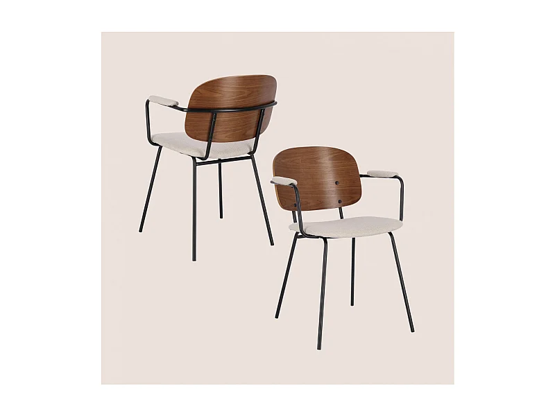 Chaises de salle à manger à accoudoirs bois et tissu (lot de 2) - JADE