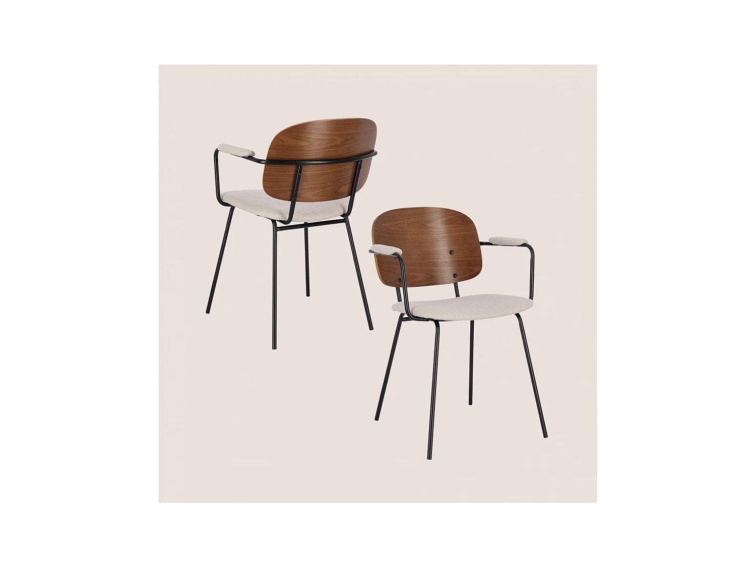 Chaises de salle à manger à accoudoirs bois et tissu (lot de 2) - JADE