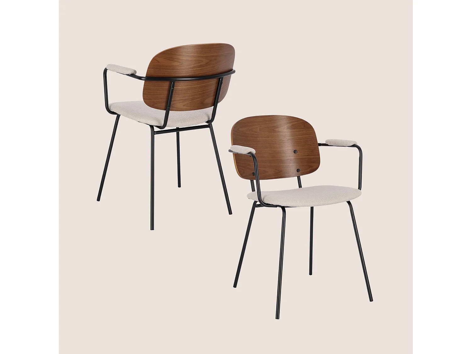 Chaises de salle à manger à accoudoirs bois et tissu (lot de 2) - JADE