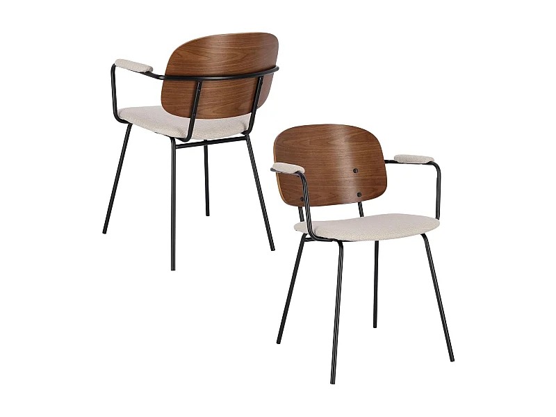 Chaises de salle à manger à accoudoirs bois et tissu (lot de 2) - JADE