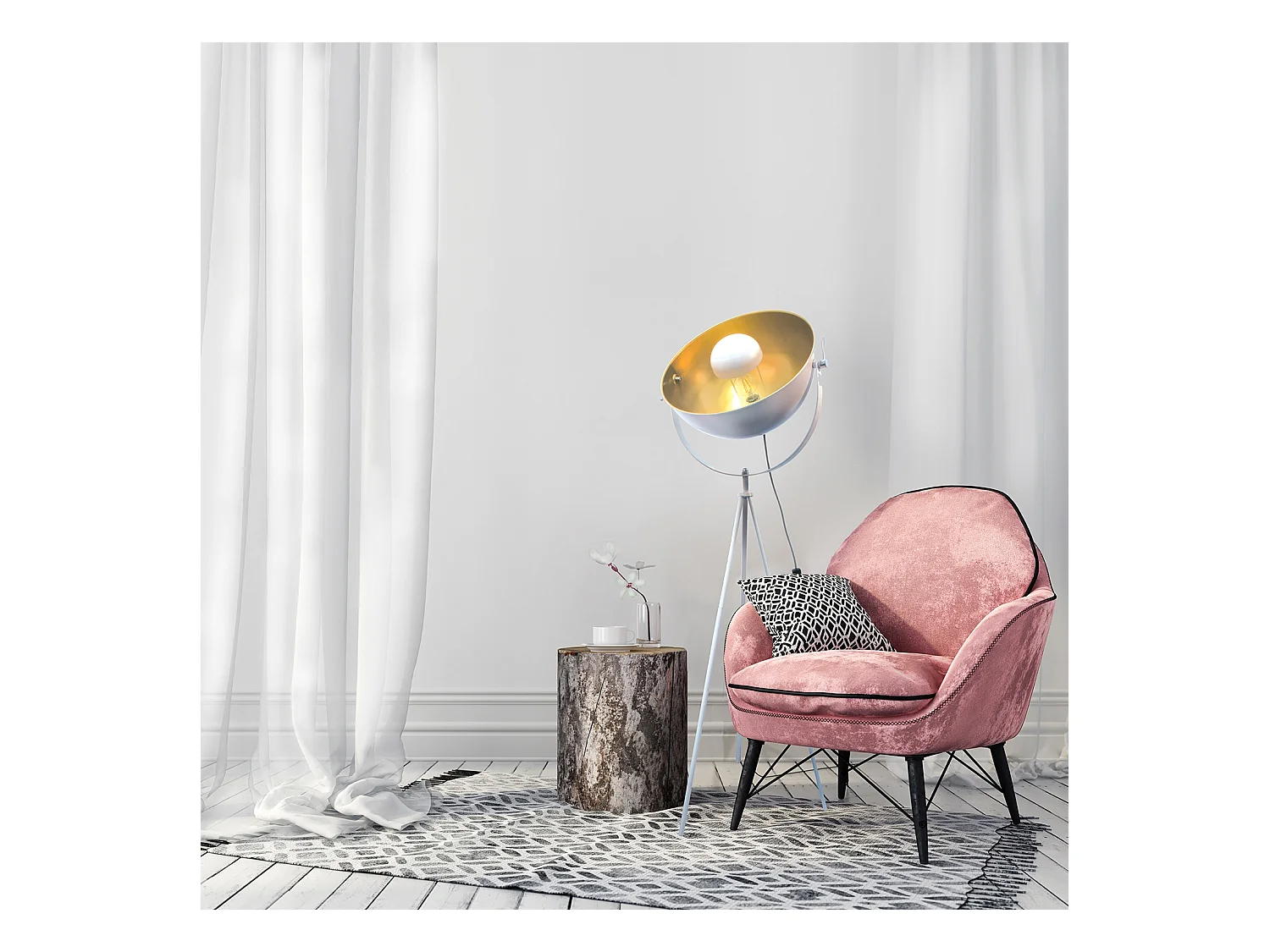 Lampadaire Cinema Blanc Interieur Or Jaune Blanc, Or, Jaune