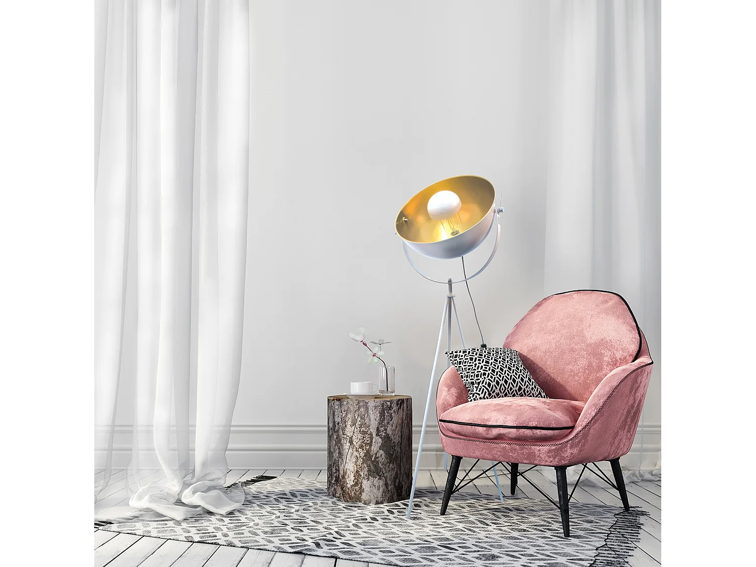 Lampadaire Cinema Blanc Interieur Or Jaune Blanc, Or, Jaune