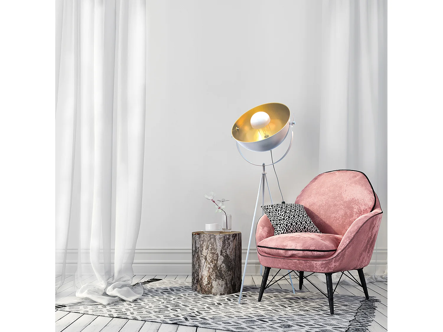 Lampadaire Cinema Blanc Interieur Or Jaune Blanc, Or, Jaune