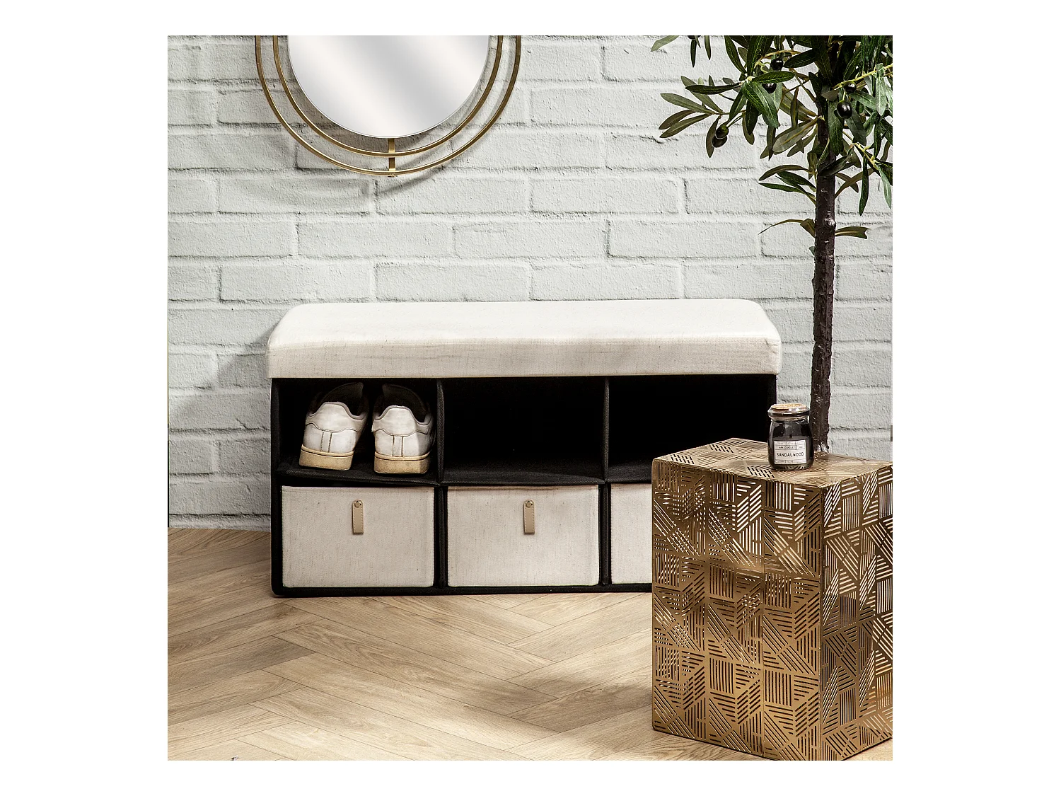 Coffre Banc Pliable Rangements Tissu Beige Beige