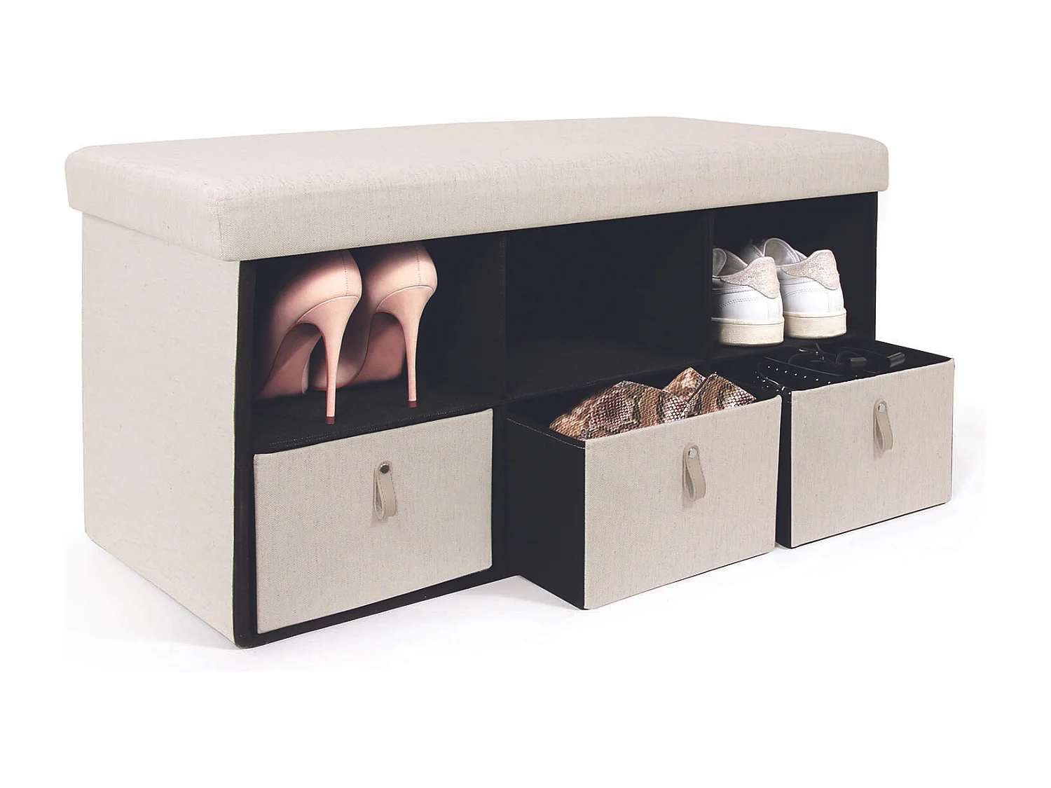 Coffre Banc Pliable Rangements Tissu Beige Beige