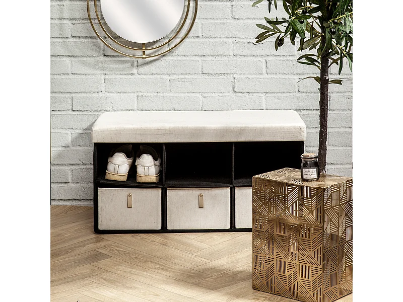 Coffre Banc Pliable Rangements Tissu Beige Beige