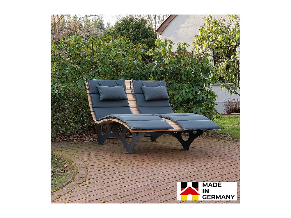 HOME DELUXE - Chaise longue en bois ondulé TAIGA avec 2x coussins - canapé forestier, chaise longue balançoire, chaise longue de relaxation