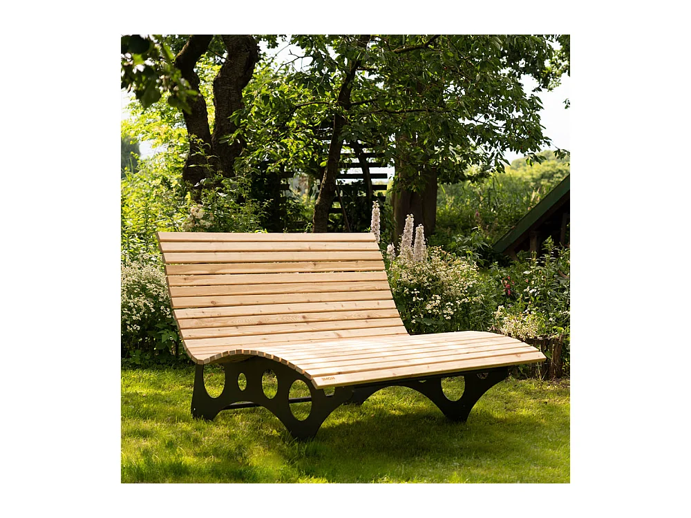HOME DELUXE - Chaise longue en bois ondulé TAIGA avec 2x coussins - canapé forestier, chaise longue balançoire, chaise longue de relaxation