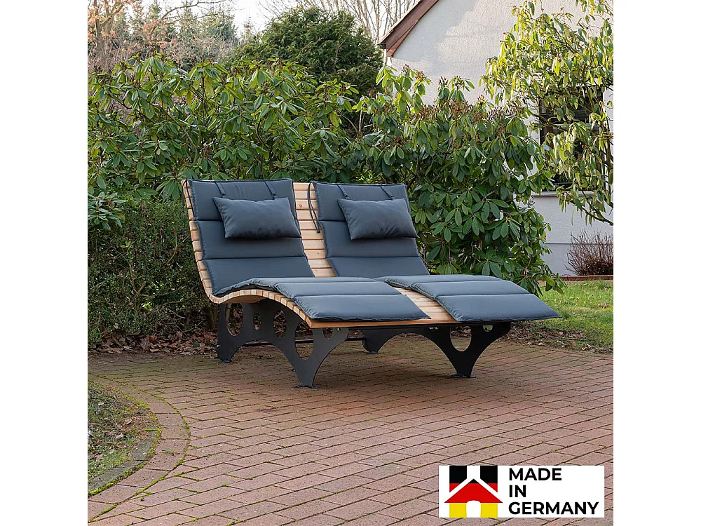 HOME DELUXE - Chaise longue en bois ondulé TAIGA avec 2x coussins - canapé forestier, chaise longue balançoire, chaise longue de relaxation